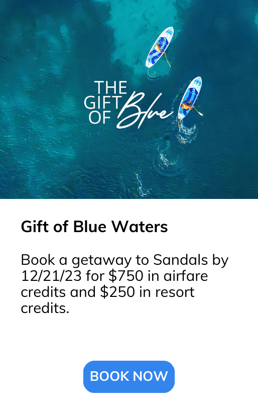 Book a getaway to Sandals by 12/21/23 for $750 in airfare credits and $250 in resort credits.