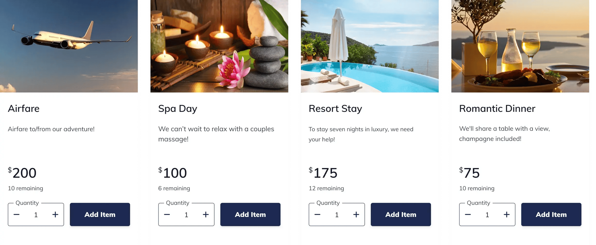 Honeymoon Destination Registry Items