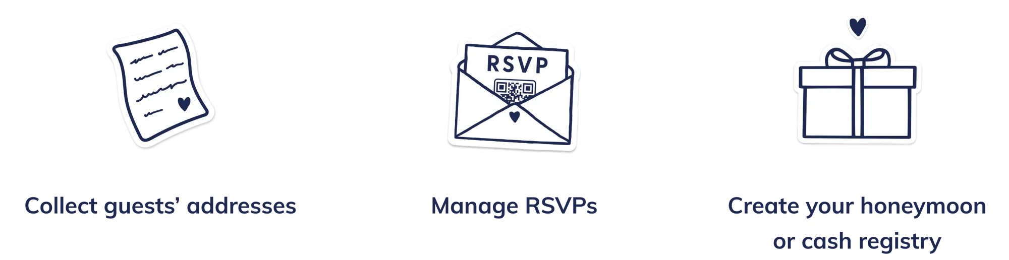 collect guests' addresses, manage RSVPs, and create your honeymoon or cash registry