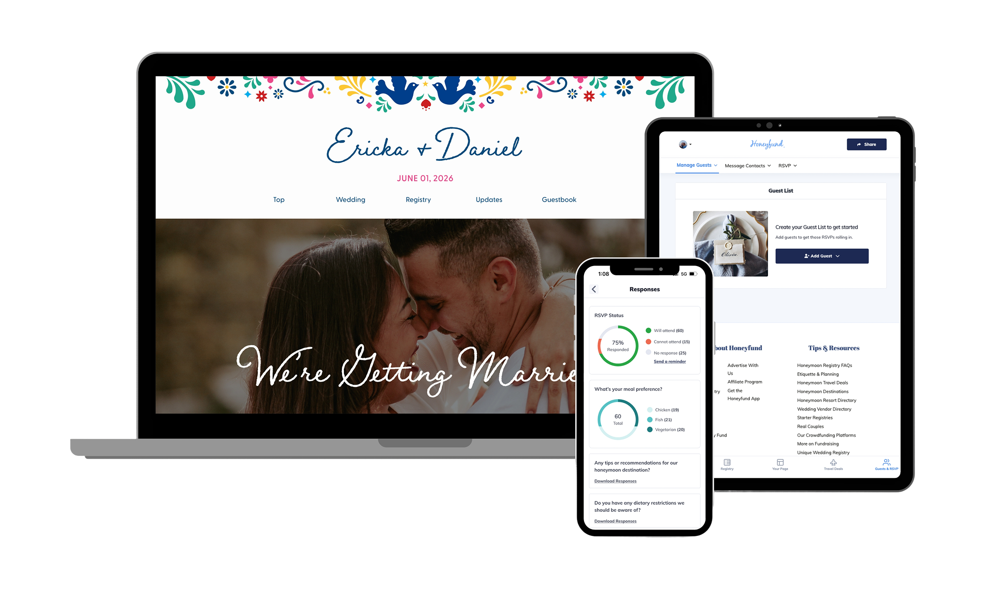 Primary wedding website with RSVP and registry