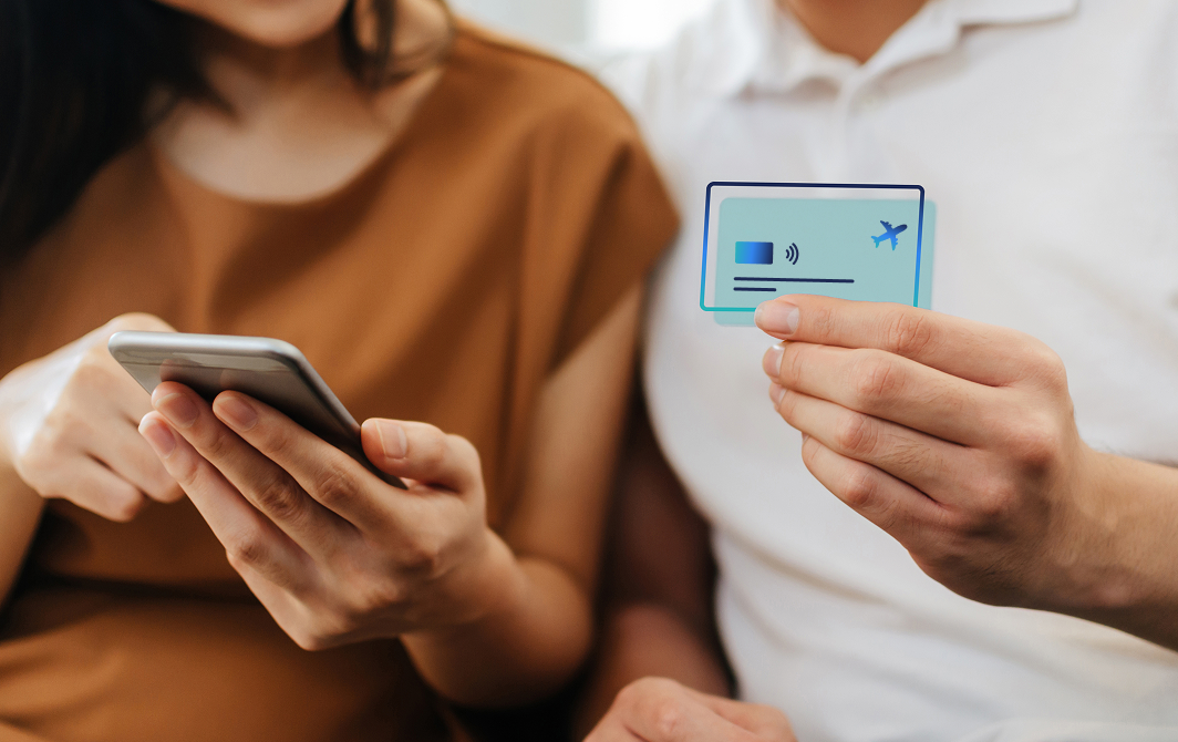 Collage of travel and credit card imagery