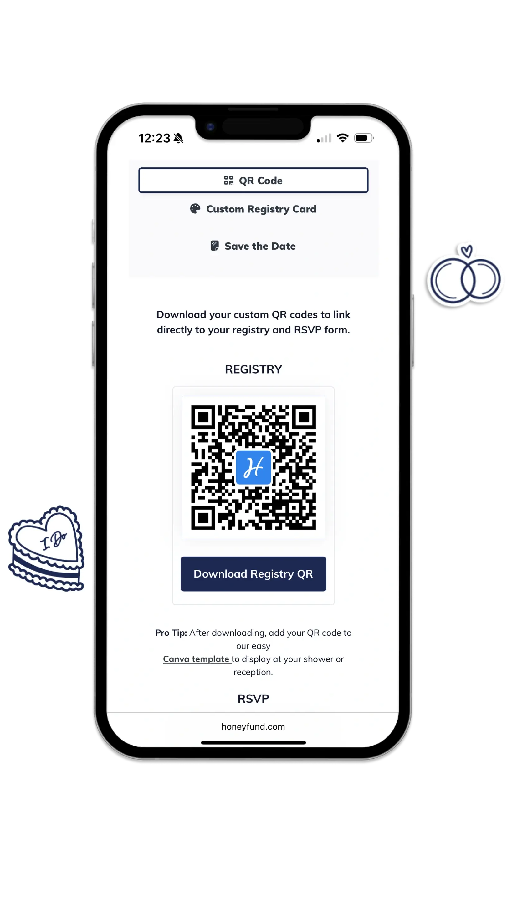 Couple sharing registry details on wedding signage