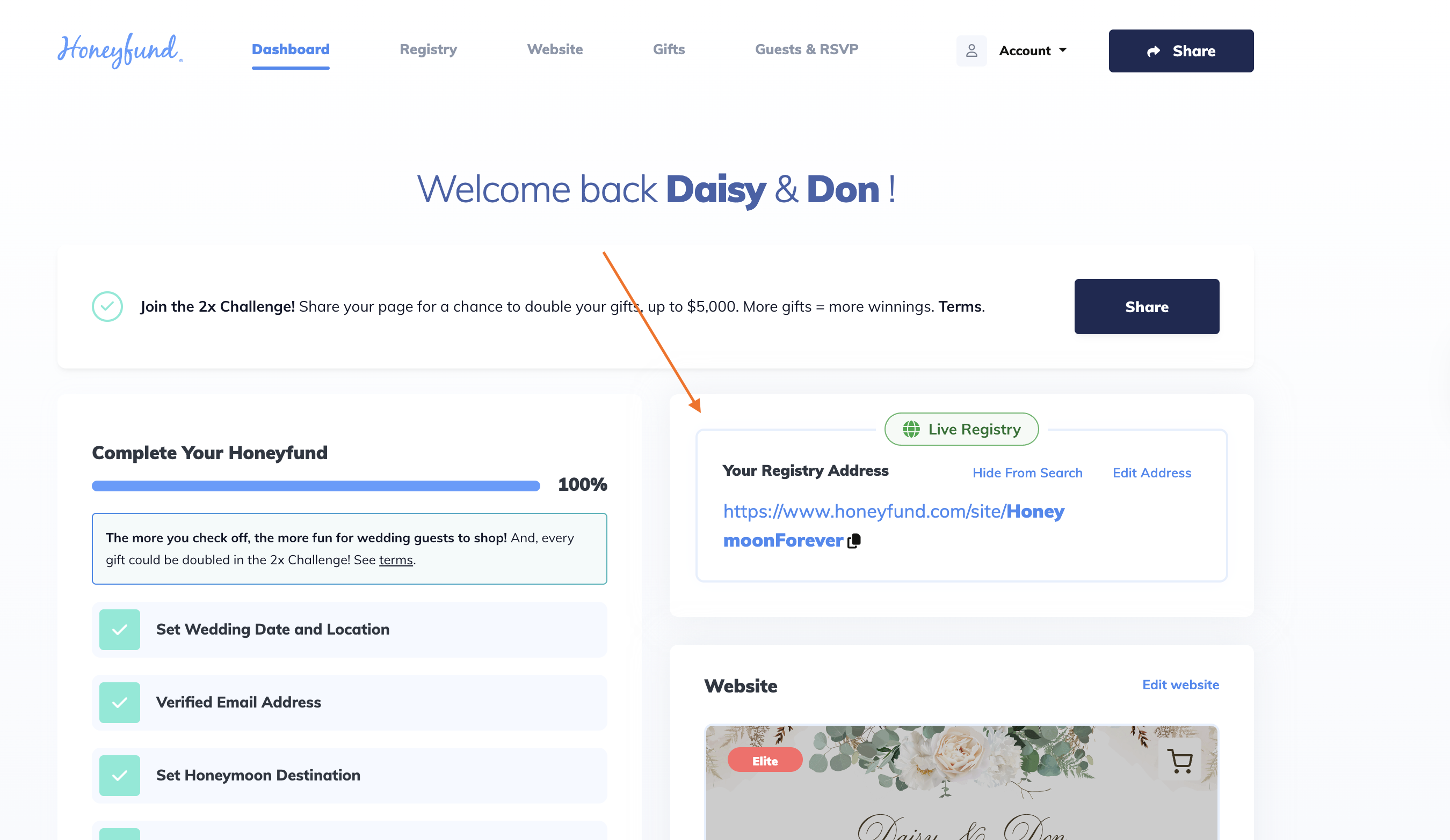 Honeyfund signup screen