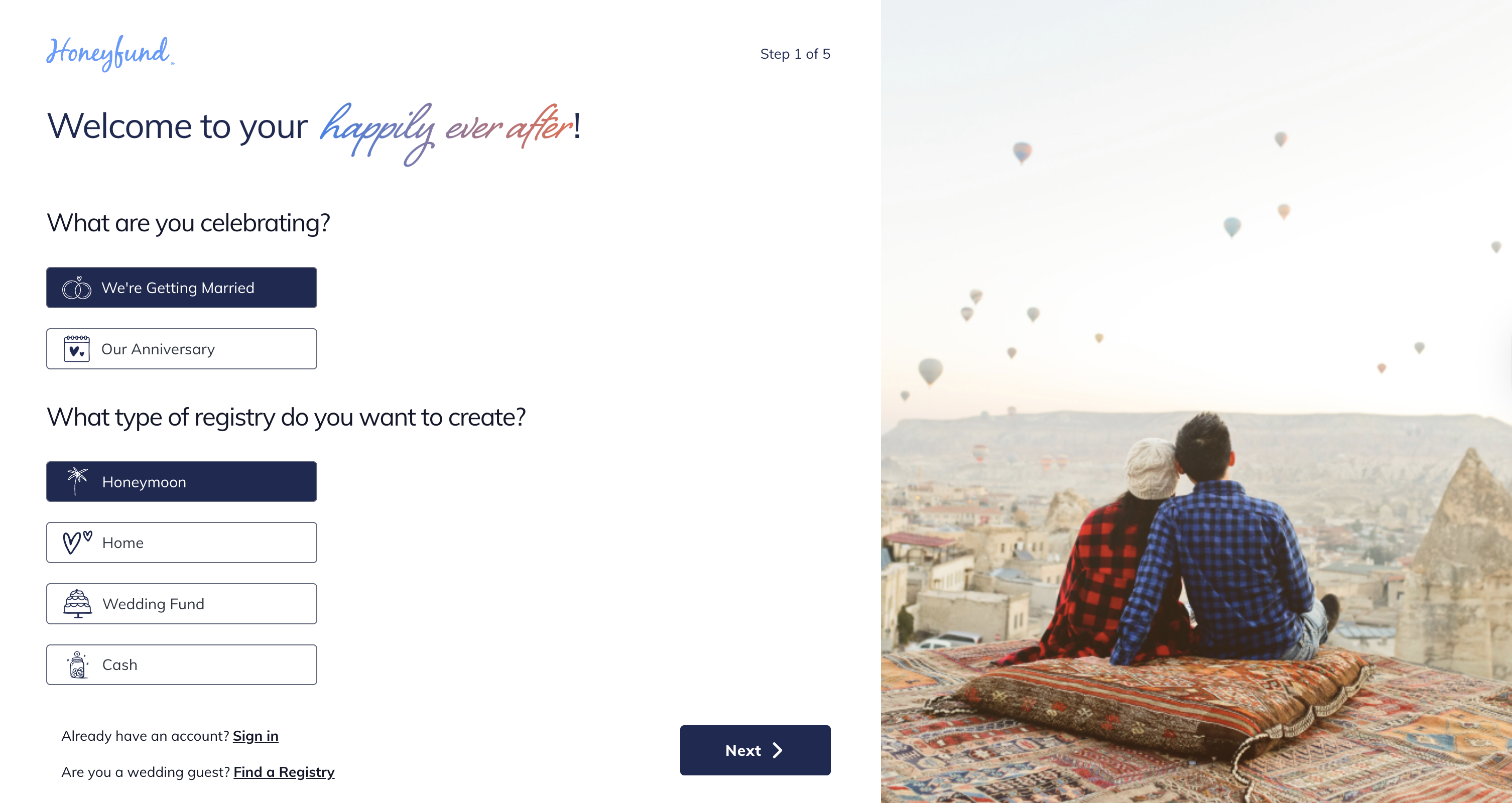 Registry type selection screen