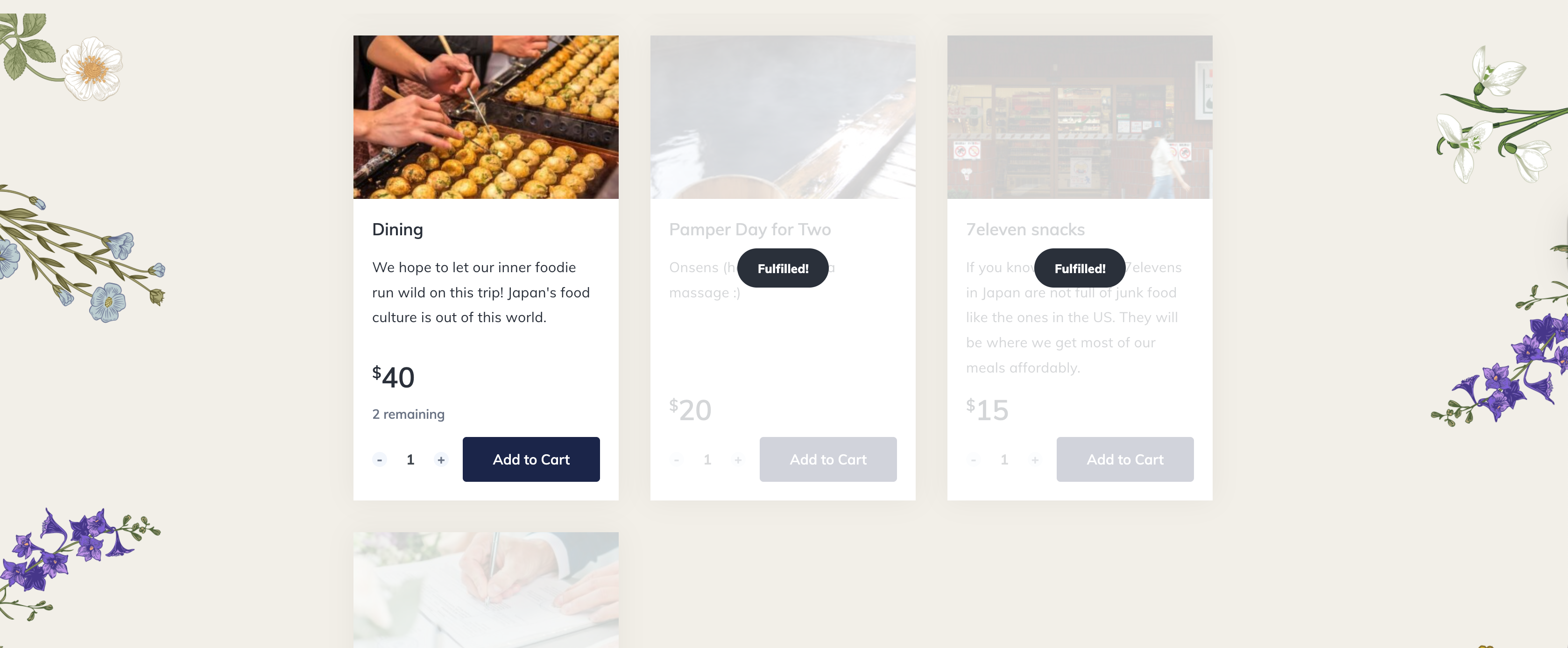 Gift experience listing with prices & images